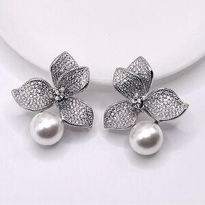 Anthro Pave Petal Pearl earrings